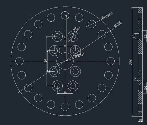 Technical drawing showing the 250mm diamond concrete grinding disc bolt pattern and mounting dimensions, suitable for floor grinders such as the Vortex FP-250, Flextool Cub Grinder, and other machines using the same mounting system.