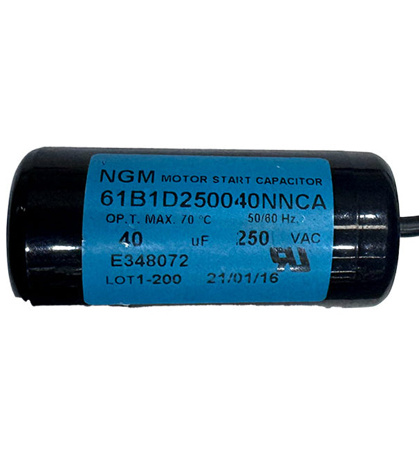 Compact 40 microfarad 250VAC motor start capacitor with cylindrical housing for reliable motor startup applications