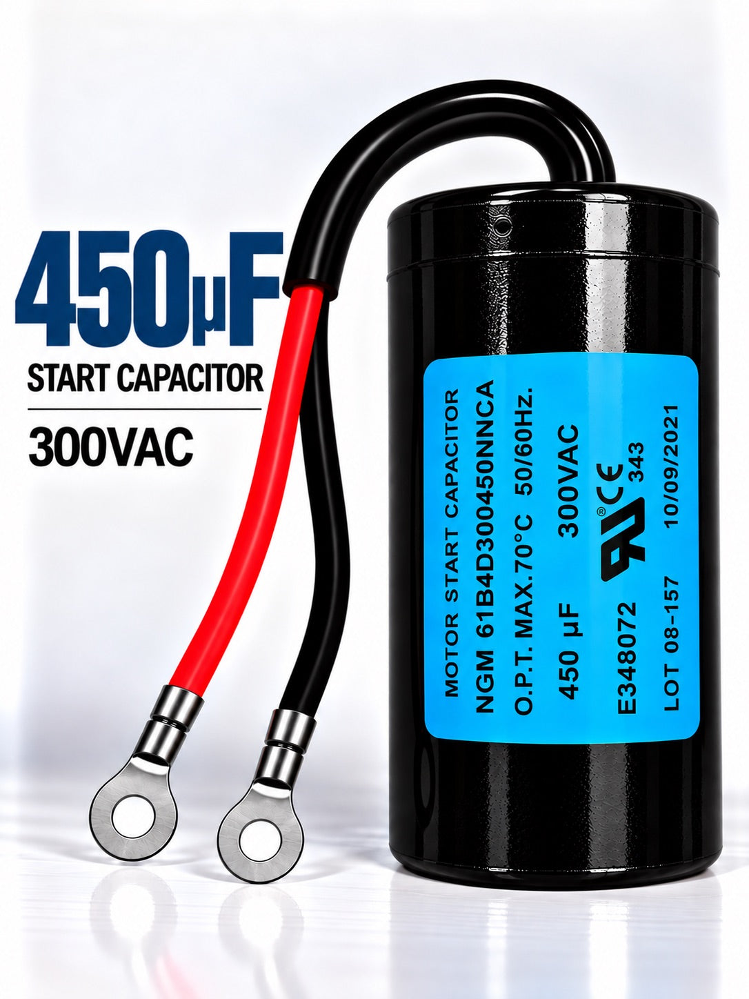450uF 300VAC motor start capacitor for single-phase electric motors used in HVAC systems, compressors, and pumps