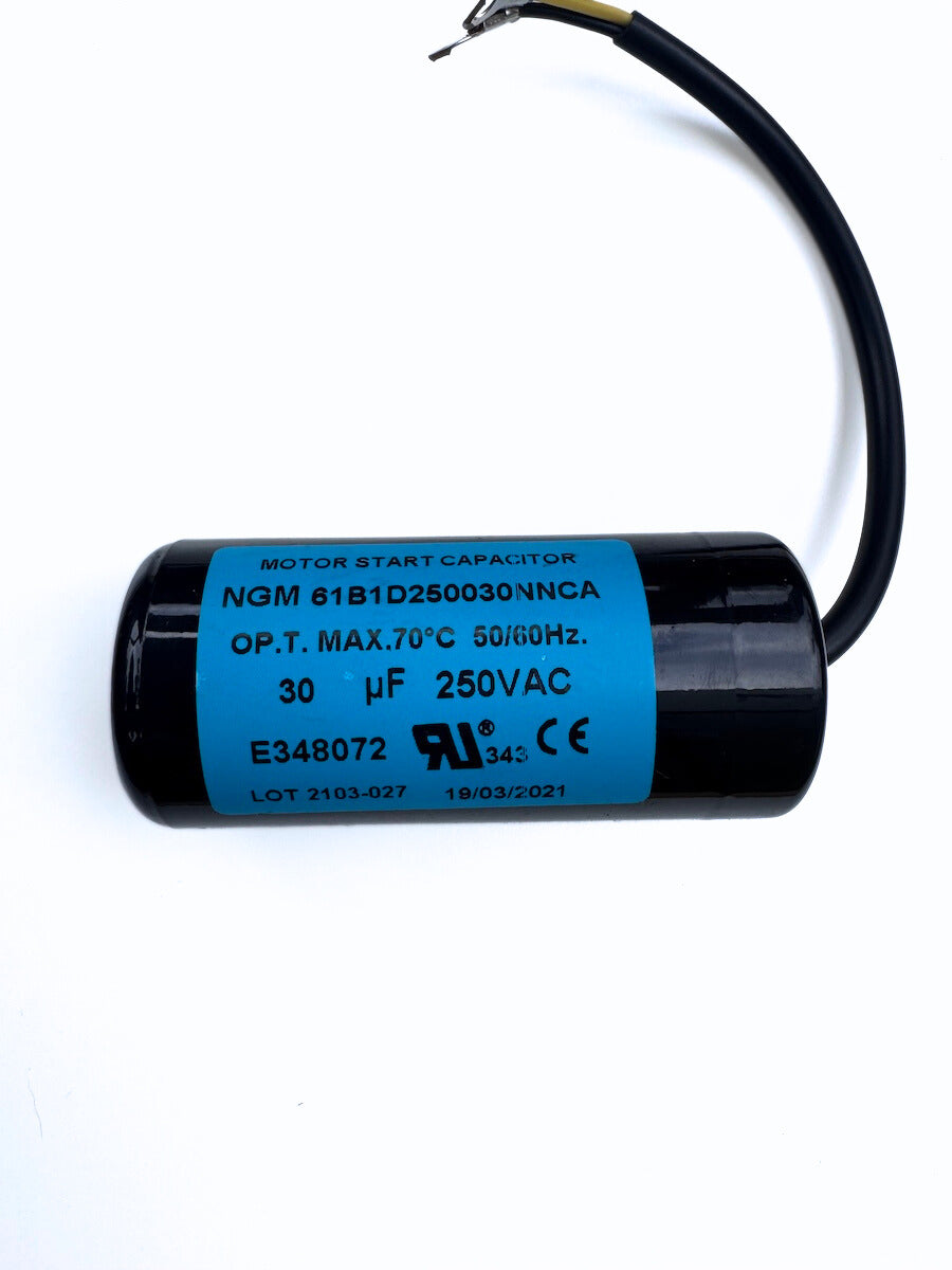 Motor start capacitor 30µF 250VAC with ABS housing part E348072