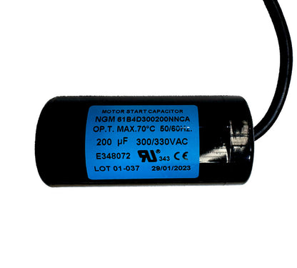 Heavy-duty 200 microfarad motor start capacitor with cylindrical housing for reliable high-load motor startup applications