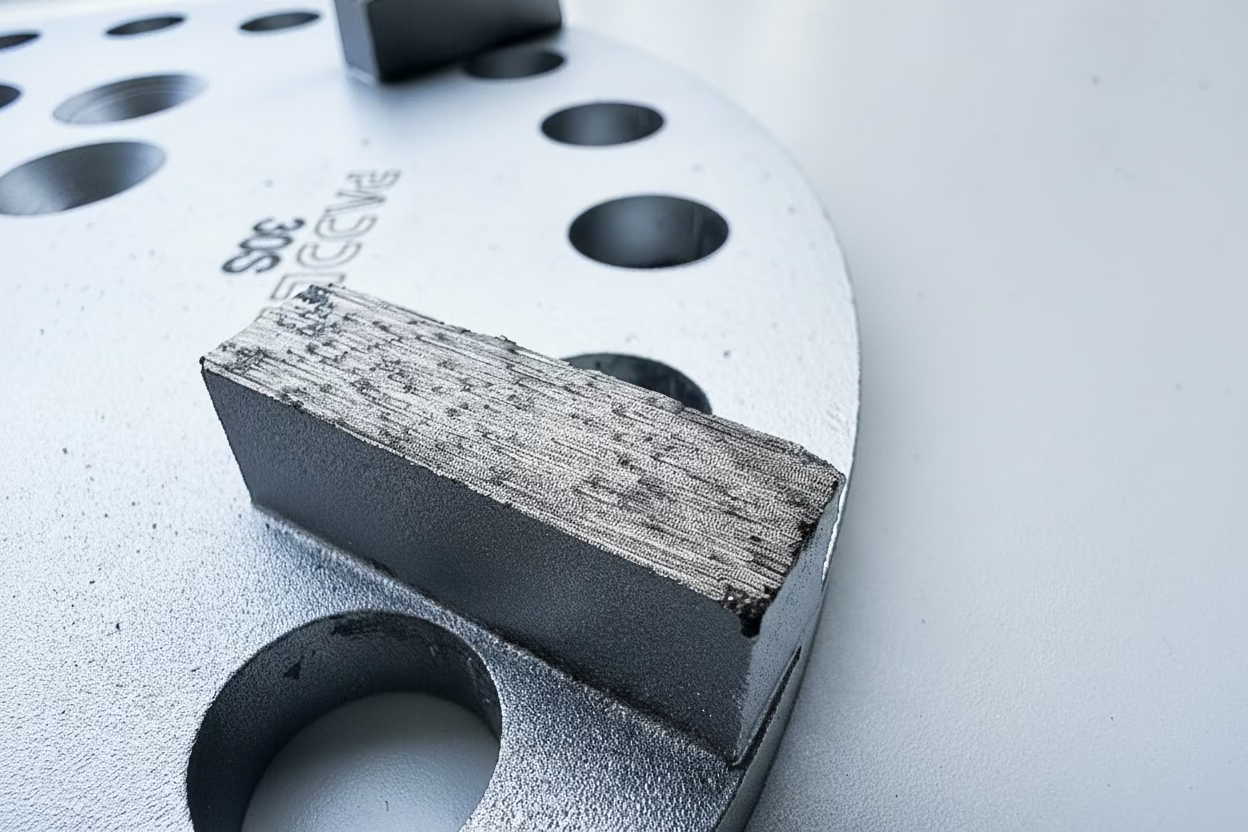 Diamond concrete grinding disc showing rectangular segment layout and cooling zones for controlled grinding