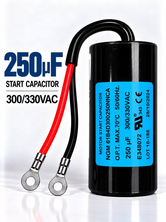 250uF 300/330VAC motor start capacitor for single-phase electric motors used in HVAC systems, compressors, and pumps