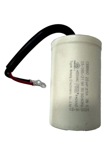 25uF 450VAC CBB60 motor run capacitor for single-phase motors used in HVAC systems, pumps, compressors, and fans