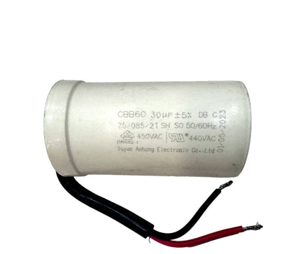 CBB60 30 microfarad 450VAC motor run capacitor with pre-fitted leads for smooth and efficient single-phase motor operation