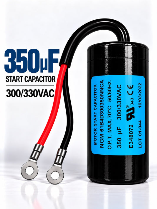350uF 300/330VAC motor start capacitor for single-phase electric motors used in HVAC systems, compressors, and pumps