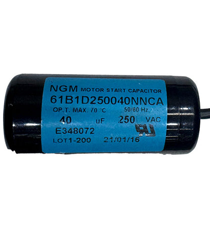 Compact 40 microfarad 250VAC motor start capacitor with cylindrical housing for reliable motor startup applications