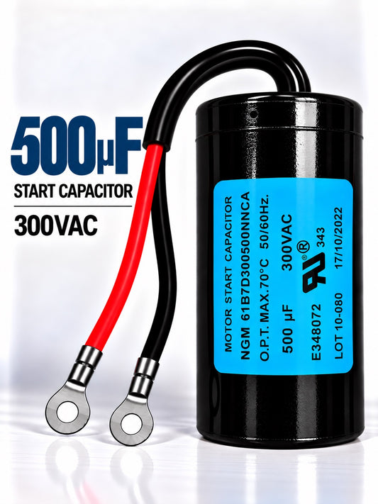 500uF 300VAC motor start capacitor for single-phase electric motors used in HVAC systems, compressors, pumps, and industrial equipment