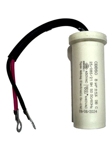 8uF 450VAC CBB60 motor run capacitor for single-phase electric motors used in HVAC systems, pumps, compressors, and fans