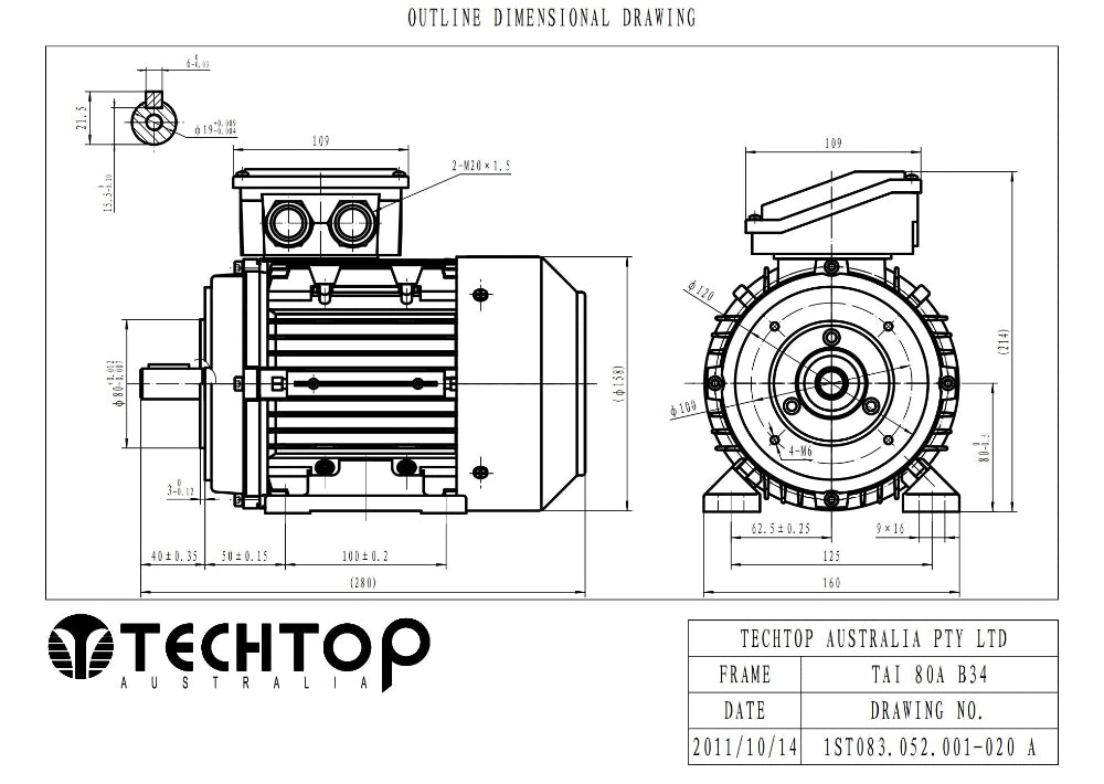 Techtop TAI 80A B34 foot and face mount frame dimensions