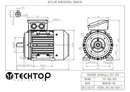 Techtop TAI 80A B34 foot and face mount frame dimensions