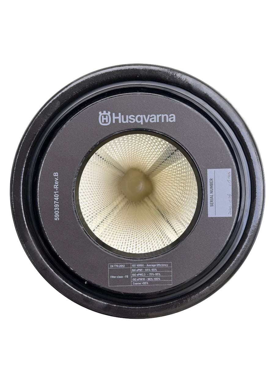 Husqvarna S13 primary filter top view showing circular filter design for dust extractor