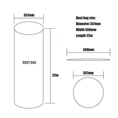 Longopac vacuum bag continuous liner showing 22-metre roll length and adjustable bag size for professional dust extractors