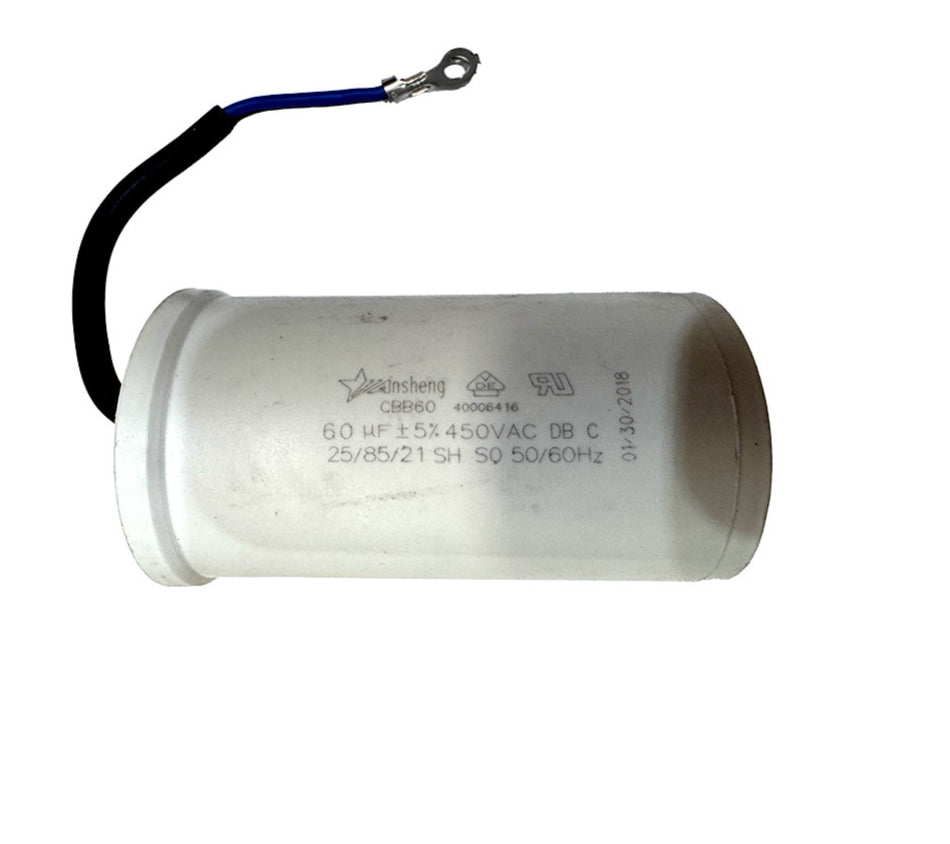 60µF 450VAC motor run capacitor with leads for HVAC and industrial motor applications