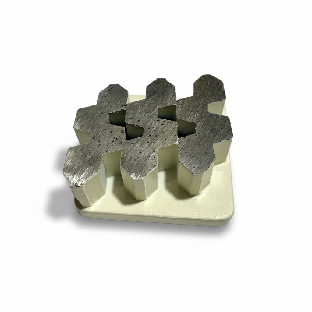 Triple Pro three segment Redi Lock grinding shoe for softconcrete floor preparation, very hard bond