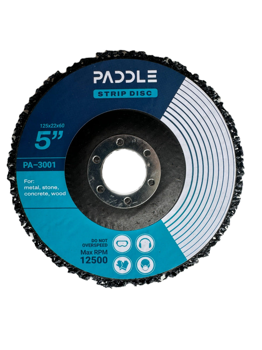 Stripping disc removing paint and rust from metal surface using an angle grinder