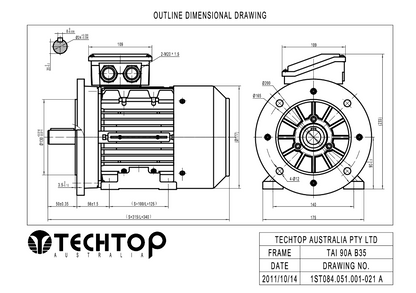 Techtop TAI 90 frame B35 foot and flange mount motor dimensions