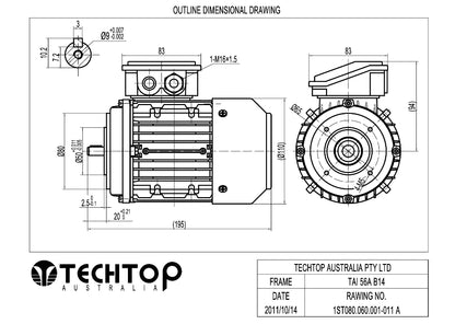 Techtop TAI 56 frame B14 face mount electric motor dimensional drawing
