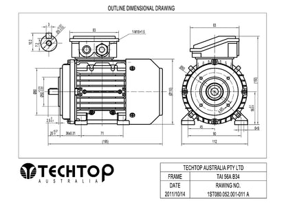 Techtop TAI 56 frame B34 foot and face mount electric motor dimensional drawing