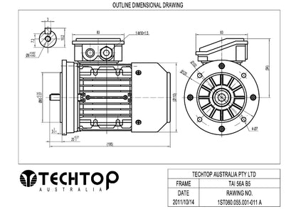 Techtop TAI 56 frame B5 flange mount electric motor dimensional drawing