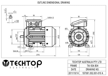 Techtop TAI 63A frame B34 foot and face mount electric motor dimensional drawin