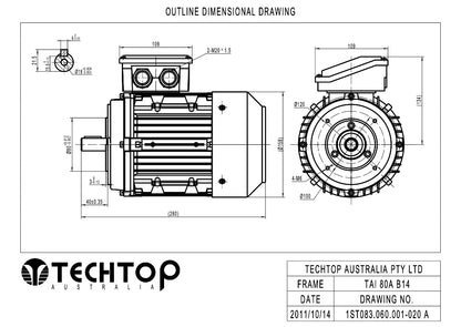 Techtop TAI 80A B14 face mount frame dimensions
