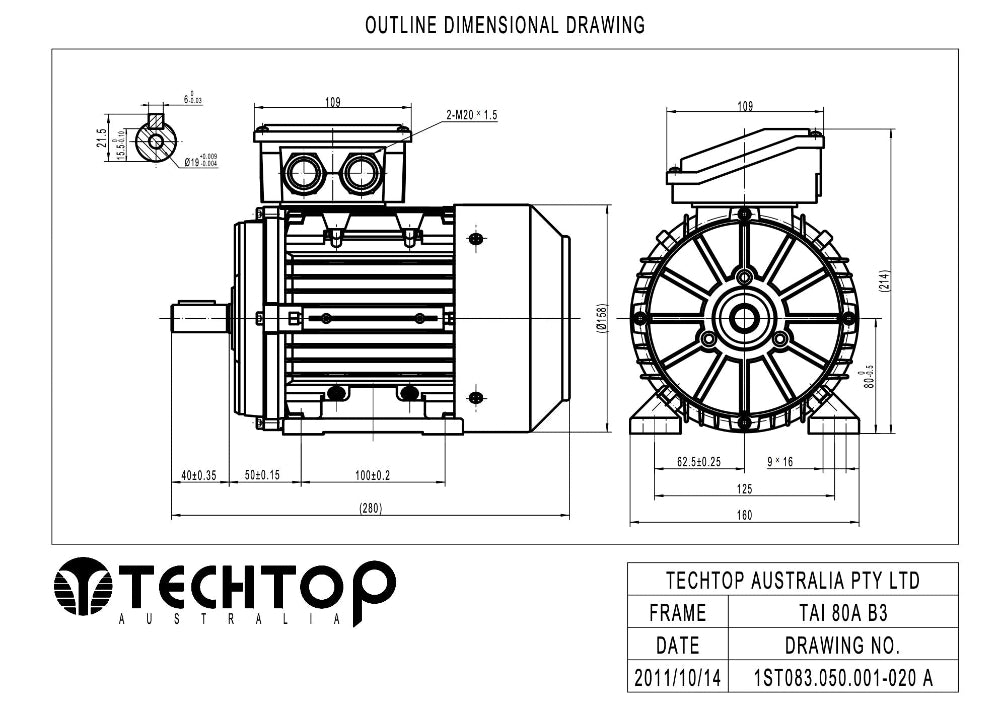 Techtop TAI 80A B3 foot mount frame dimensions