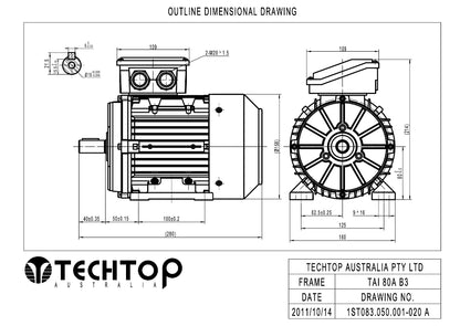 Techtop TAI 80A B3 foot mount frame dimensions