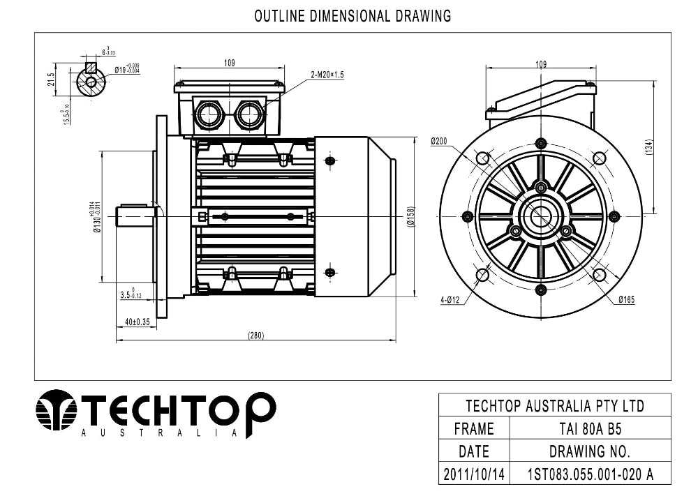 Techtop TAI 80A B5 flange mount frame dimensions