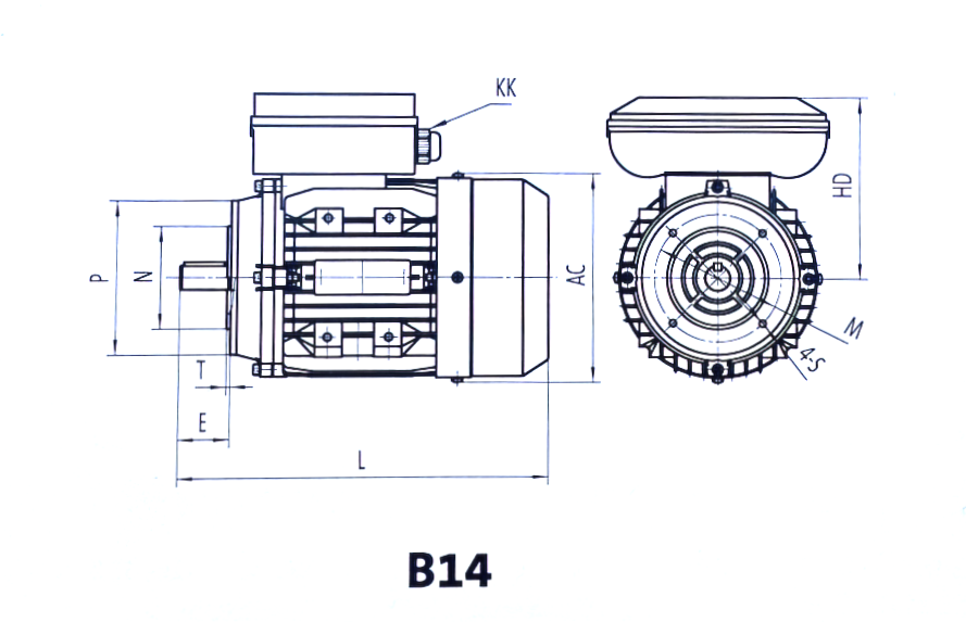 Techtop TML-100LA-4 B14 flange motor dimensions diagram