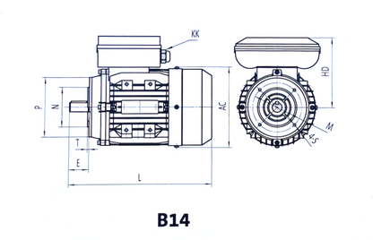 Techtop TML-100LA-4 B14 flange motor dimensions diagram