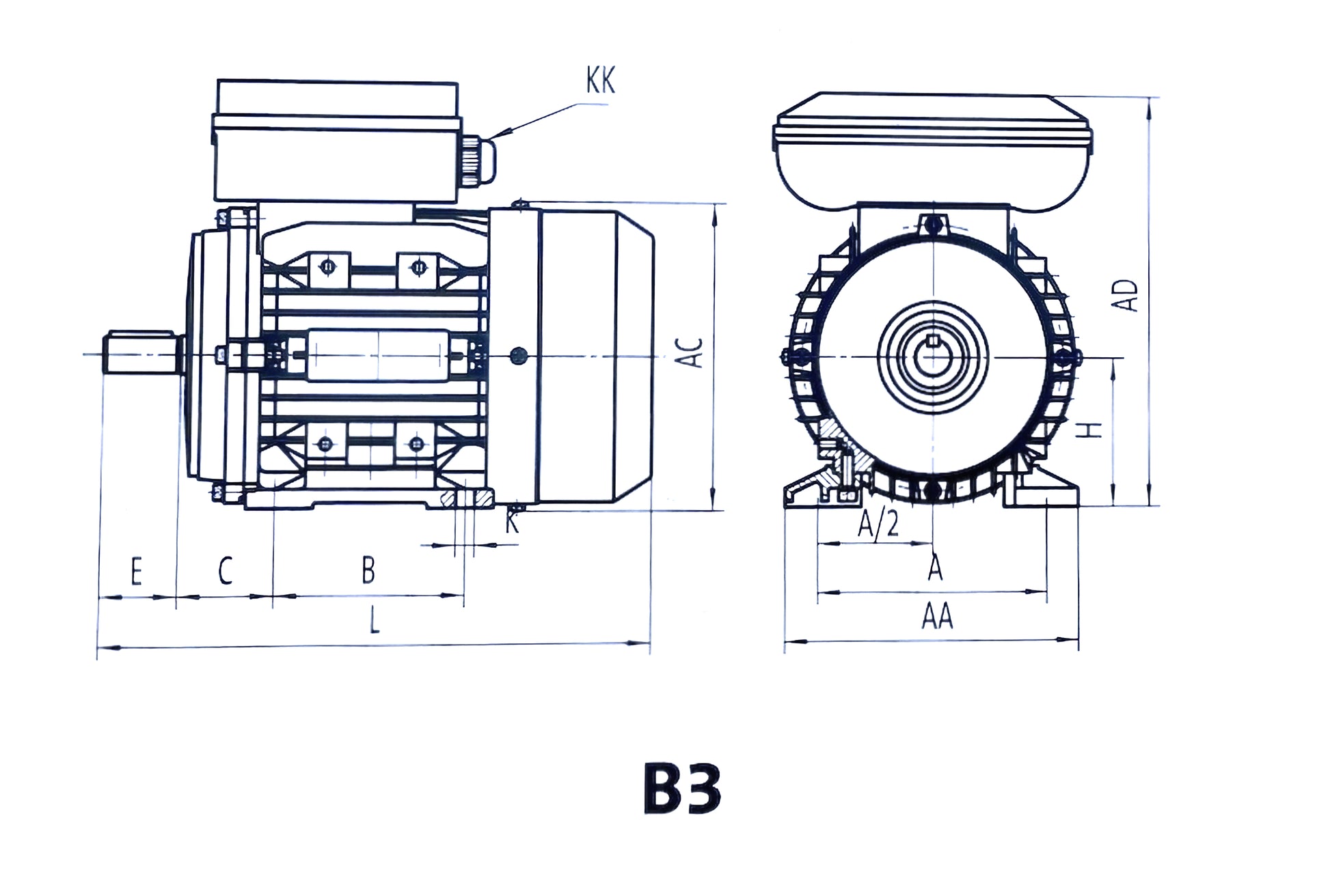 Techtop TML-100LA-4 electric motor B3 foot mount detailed view