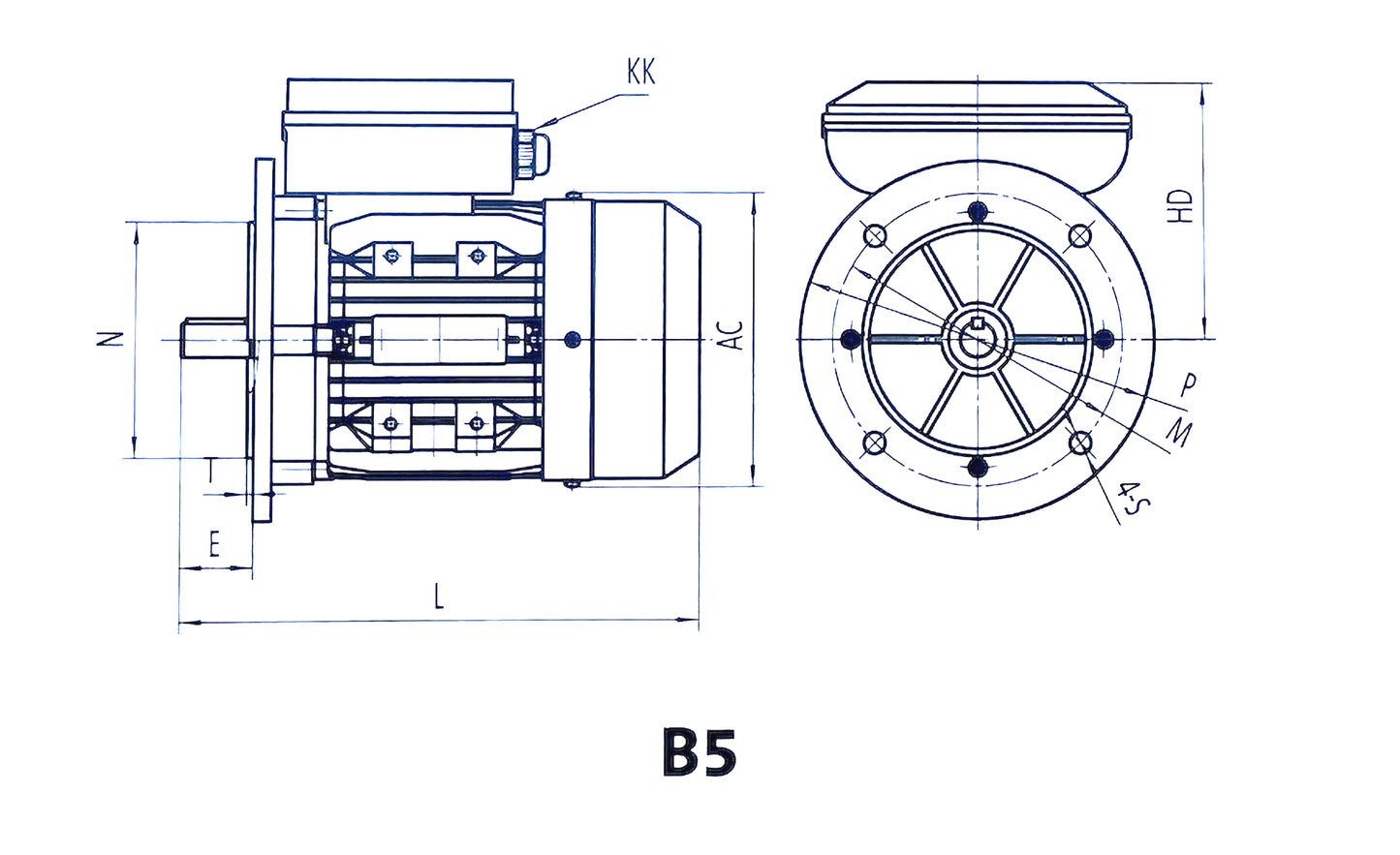 Techtop TML-100LA-4 B5 flange motor detailed front dimensions