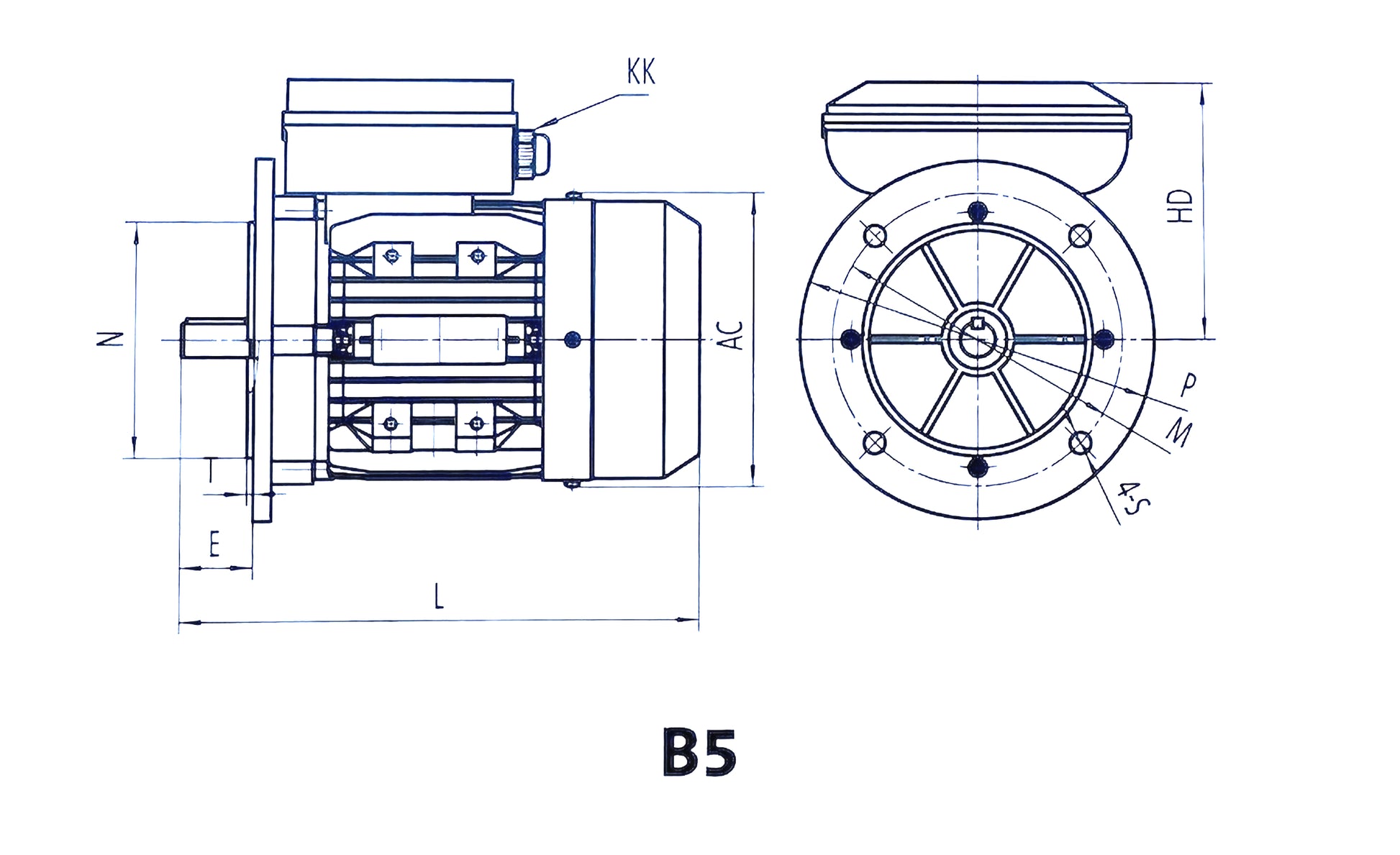 Techtop TML-100LA-4 B5 flange motor detailed front dimensions