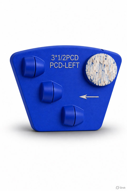 Blue triple PCD Redi Lock grinding shoe, left rotation, for epoxy and glue removal.
