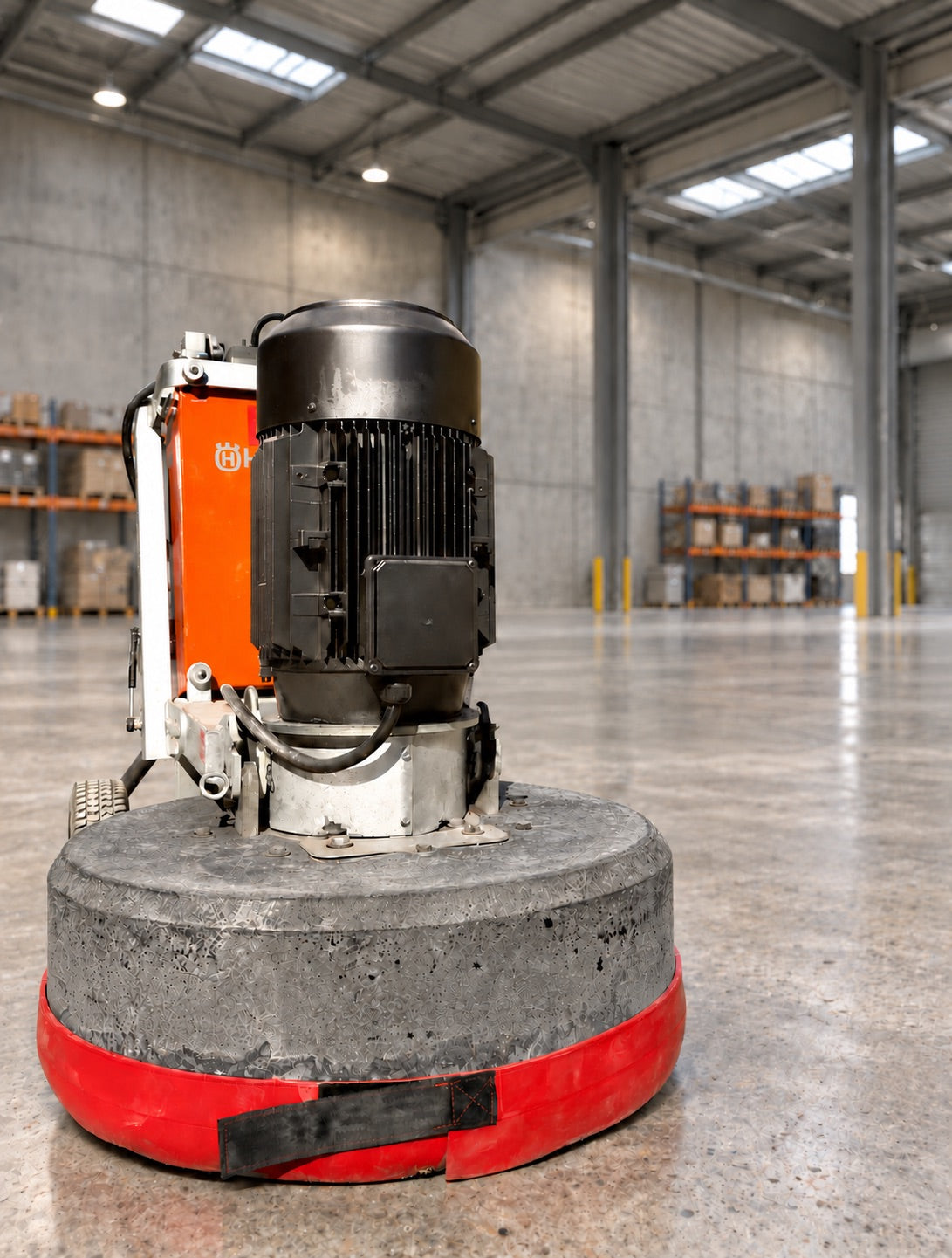 red, dust rubber shroud for floor grinders